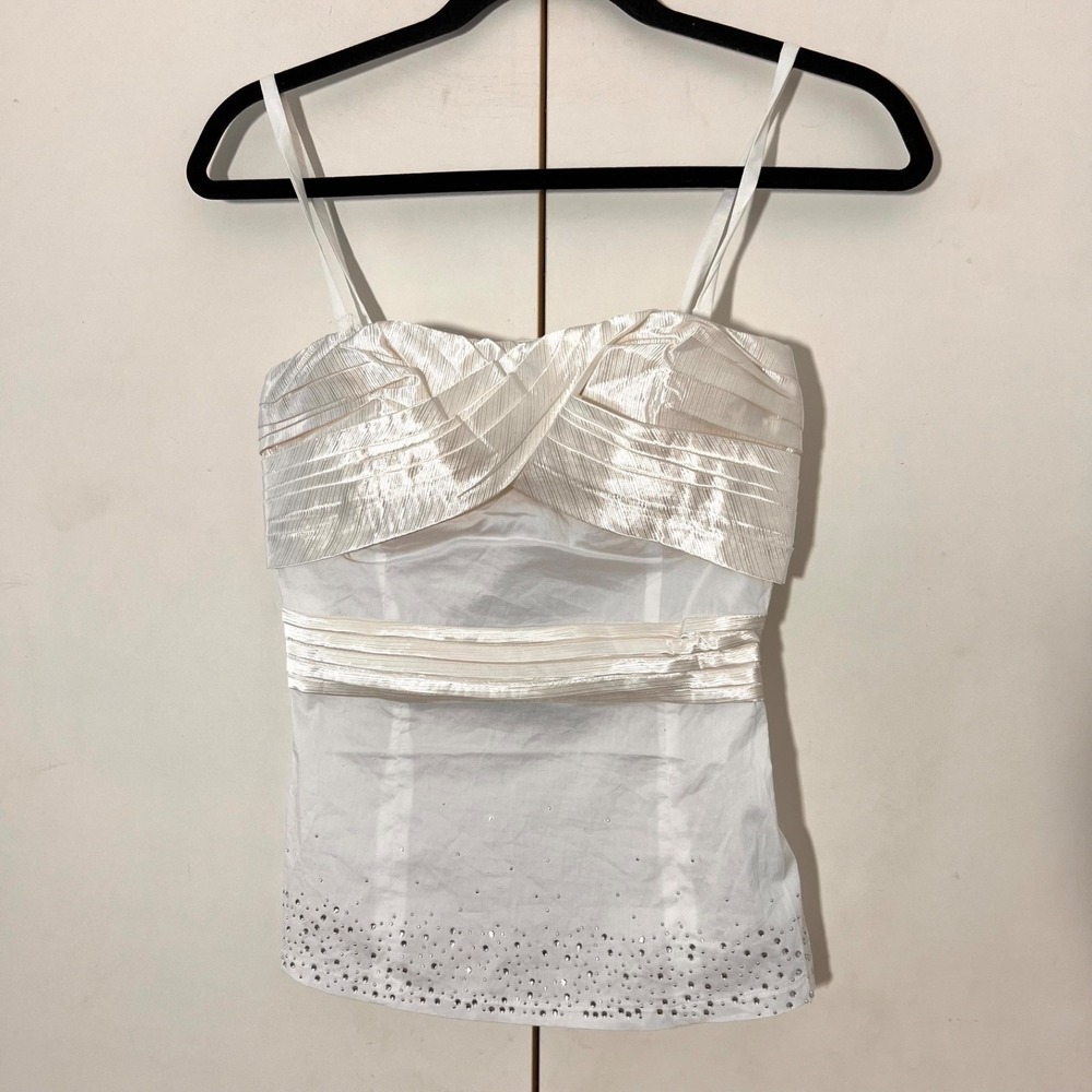Lydia Y2K Babydoll Top Size S White Rhinestone Satin Pleated Coquette Glam Party